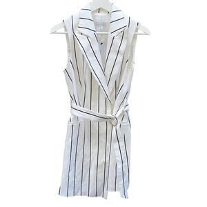 Topshop striped belted long sleeveless vest blazer
